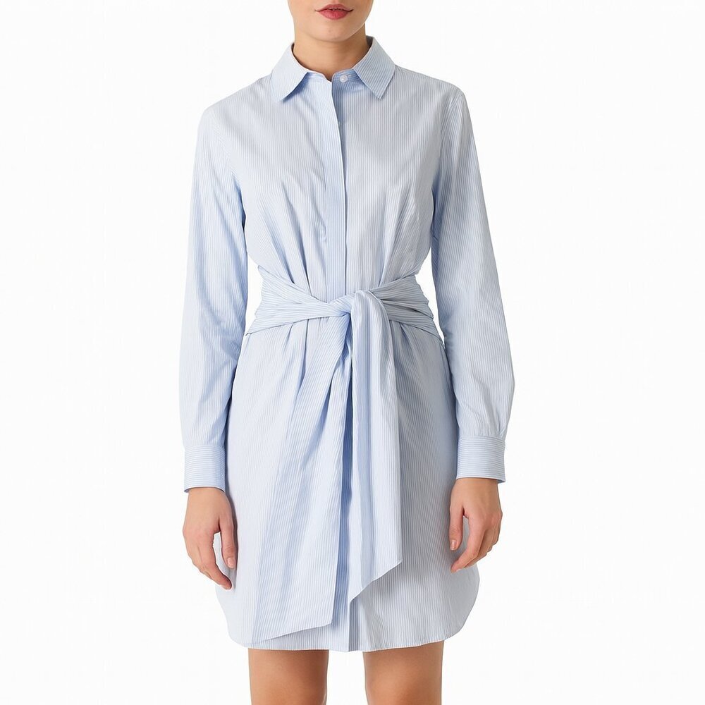 Jonathan Simkhai Striped Belted Shirt Dress Blue White Long Sleeve
